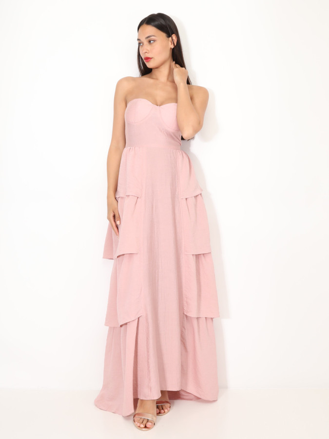 Robe bustier longue à volants