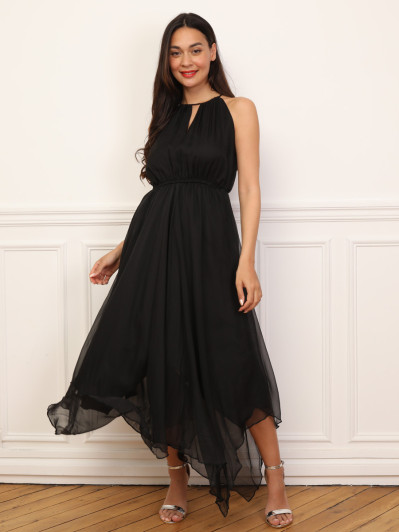 Robe longue évasée à volants