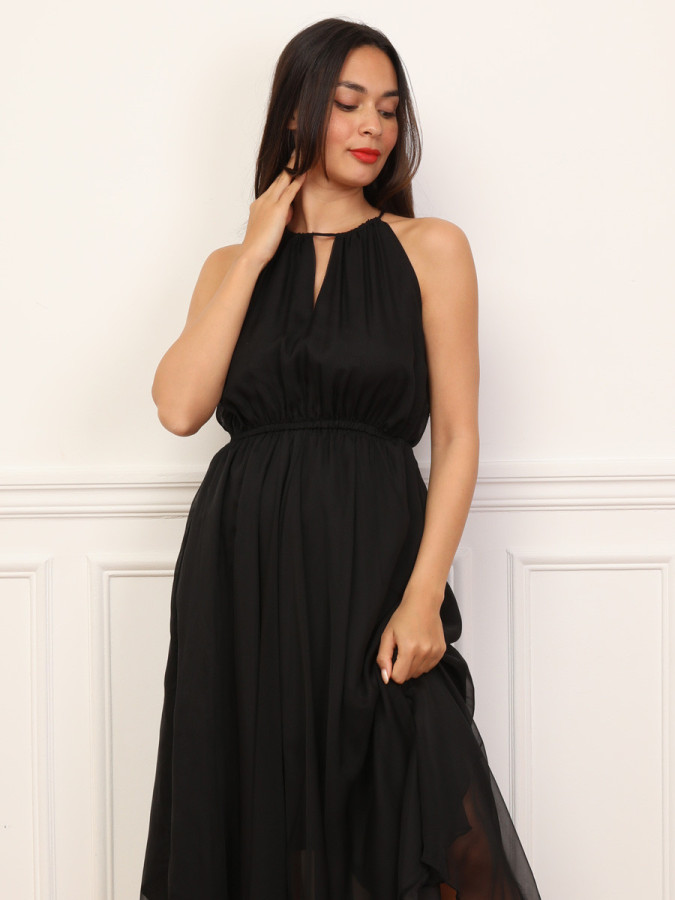 Robe longue évasée à volants