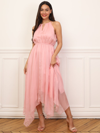 Robe longue évasée à volants