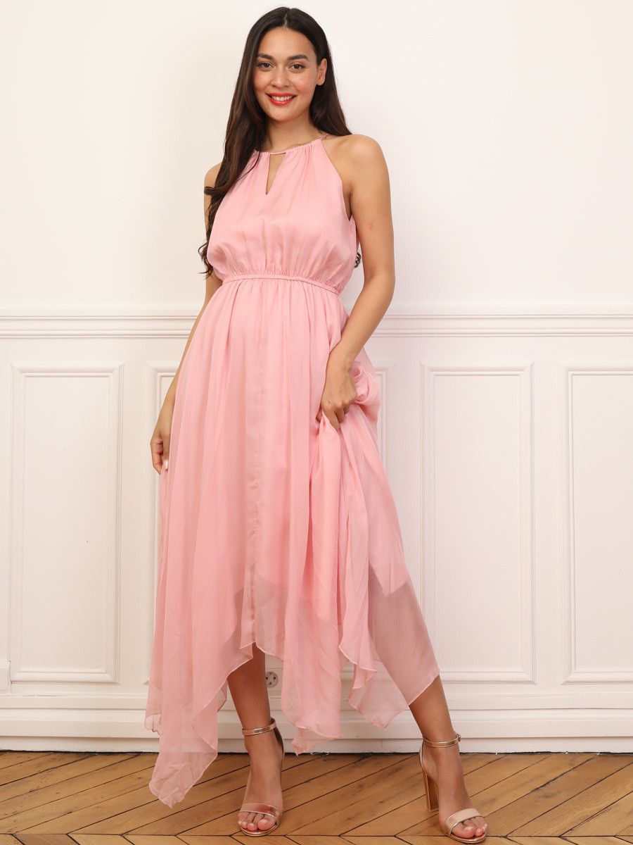 Robe longue évasée à volants