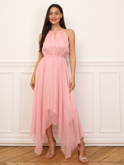 Robe longue évasée à volants