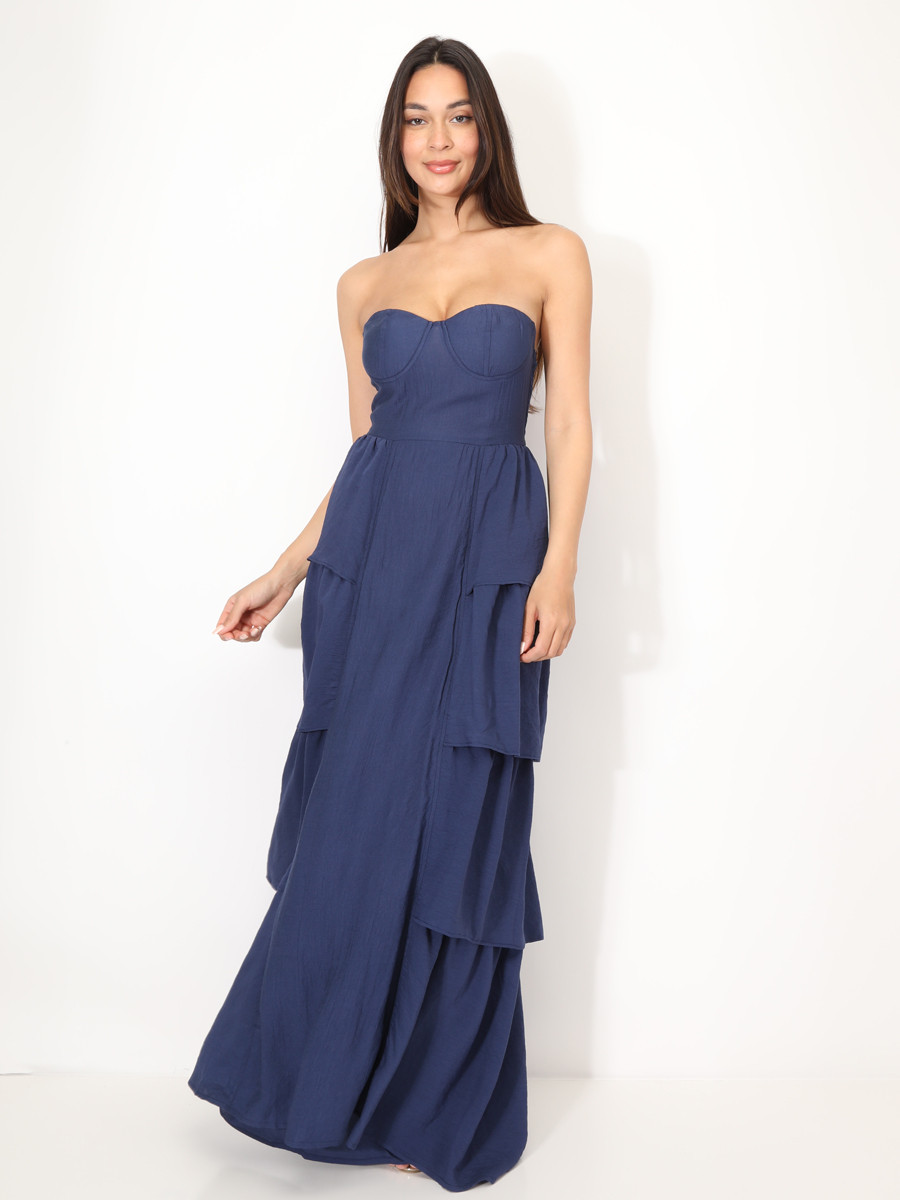 Robe bustier longue à volants