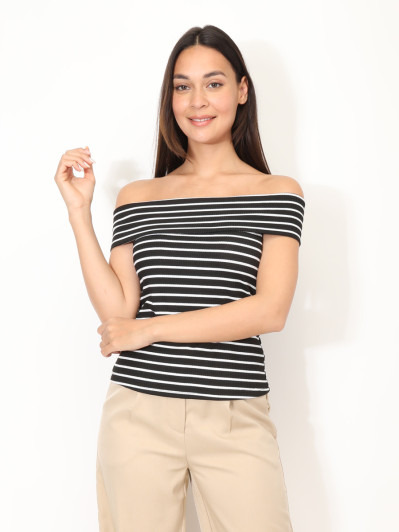 Top à col bardot et rayures
