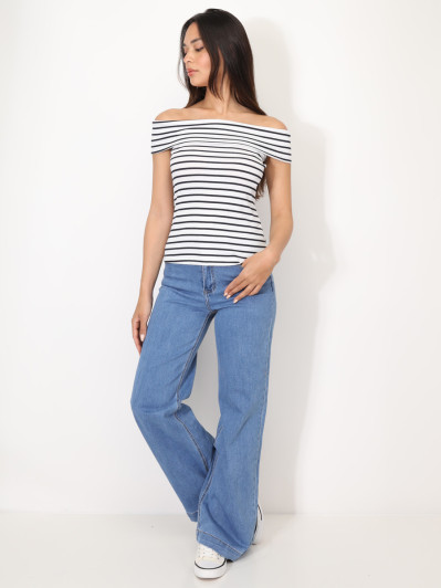 Top à col bardot et rayures