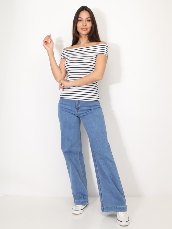 Top à col bardot et rayures