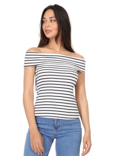 Top à col bardot et rayures