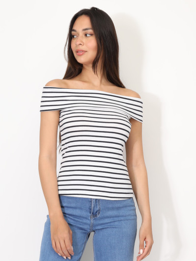 Top à col bardot et rayures