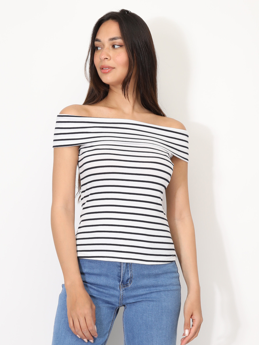 Top à col bardot et rayures