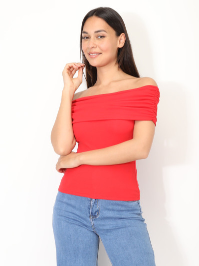 Top moulant à col bardot