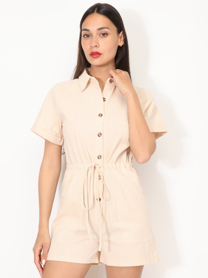 Combi-short ceinturée en coton