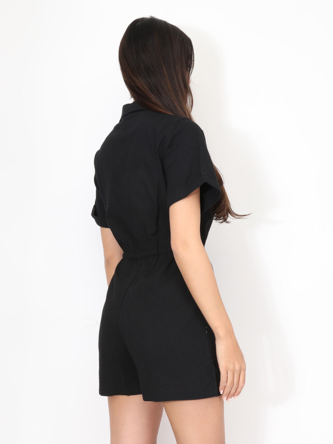 Combi-short ceinturée en coton