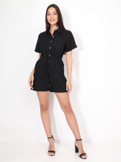 Combi-short ceinturée en coton