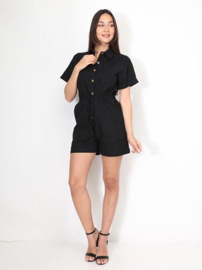 Combi-short ceinturée en coton