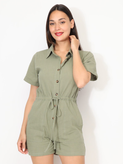 Combi-short ceinturée en coton