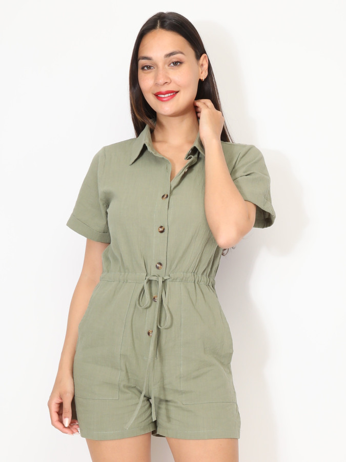 Combi-short ceinturée en coton