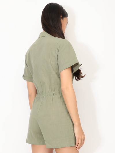 Combi-short ceinturée en coton