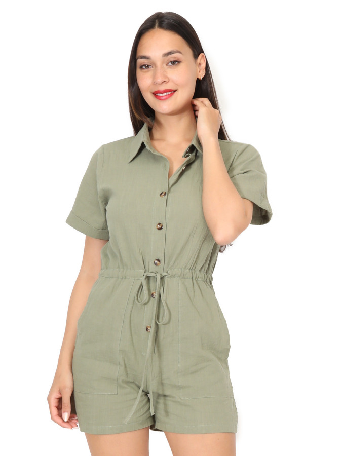 Combi-short ceinturée en coton