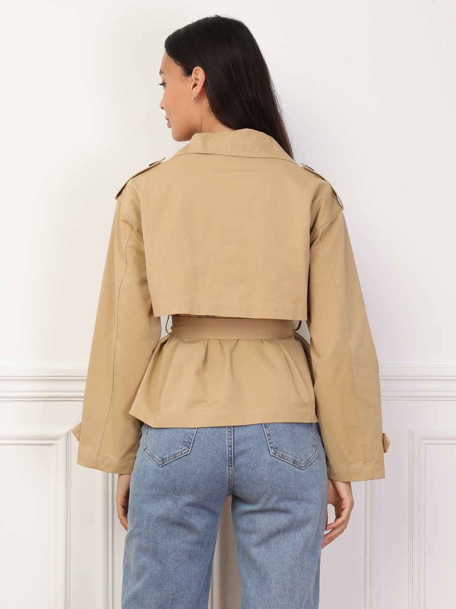 Vero Moda - Trench-coat long à ceinture et col montant - Kaki