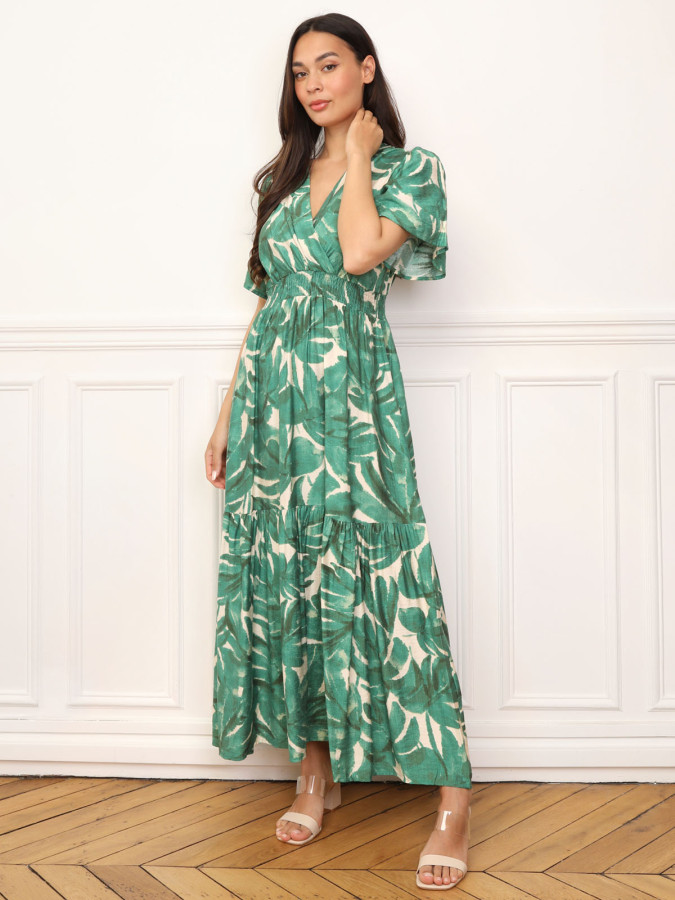 Robe longue évasée à grandes fleurs