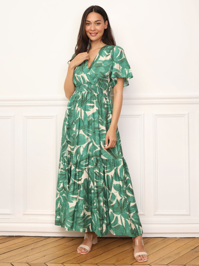 Robe longue évasée à grandes fleurs