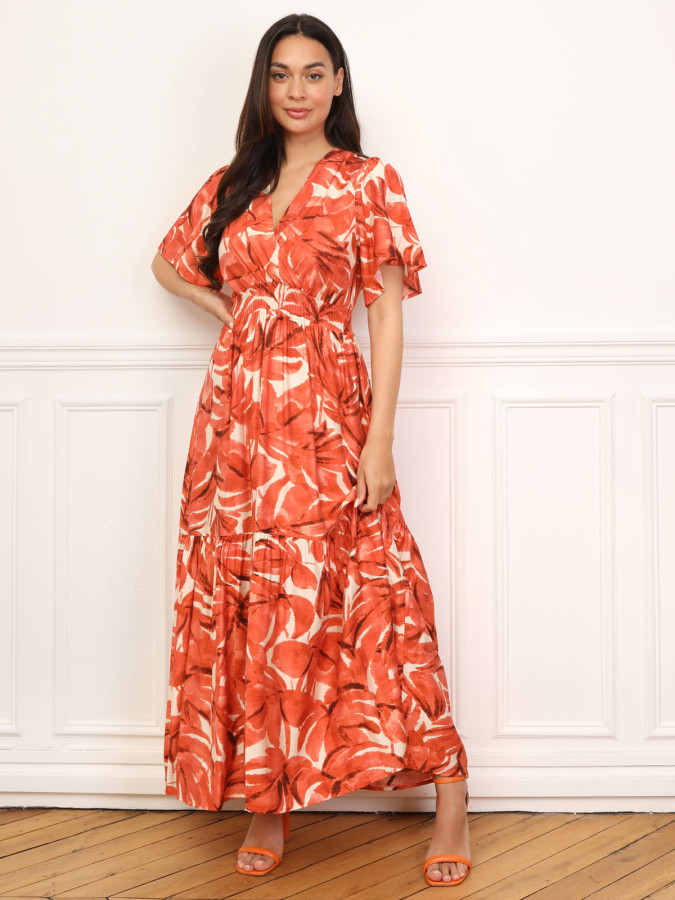 Robe longue évasée à grandes fleurs