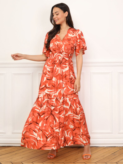 Robe longue évasée à grandes fleurs