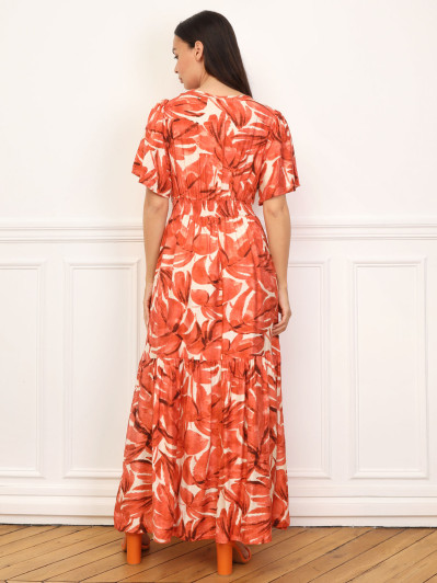 Robe longue évasée à grandes fleurs