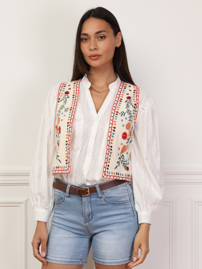 Gilet court à broderie floral