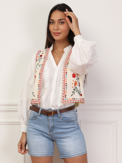 Gilet court à broderie floral
