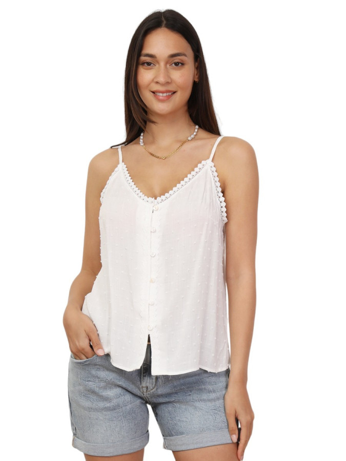 Caraco boutonné à plumetis et crochet