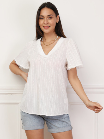 Blouse à plumetis et manches papillons