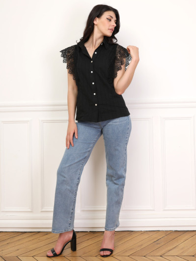 Chemise texturée à détail crochet