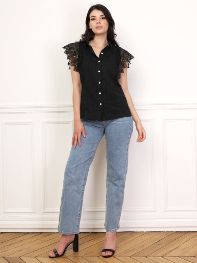 Chemise texturée à détail crochet