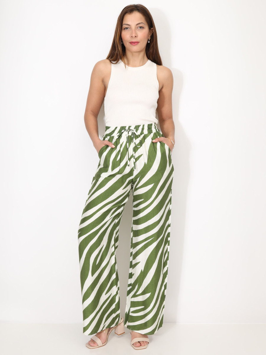 Pantalon Femme Nic+Zoe Motif Noir Blanc Vert - Taille M, Coupe Casual, Occasion Très Bon état