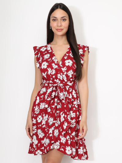 Robe fleurie à volants et ceinture