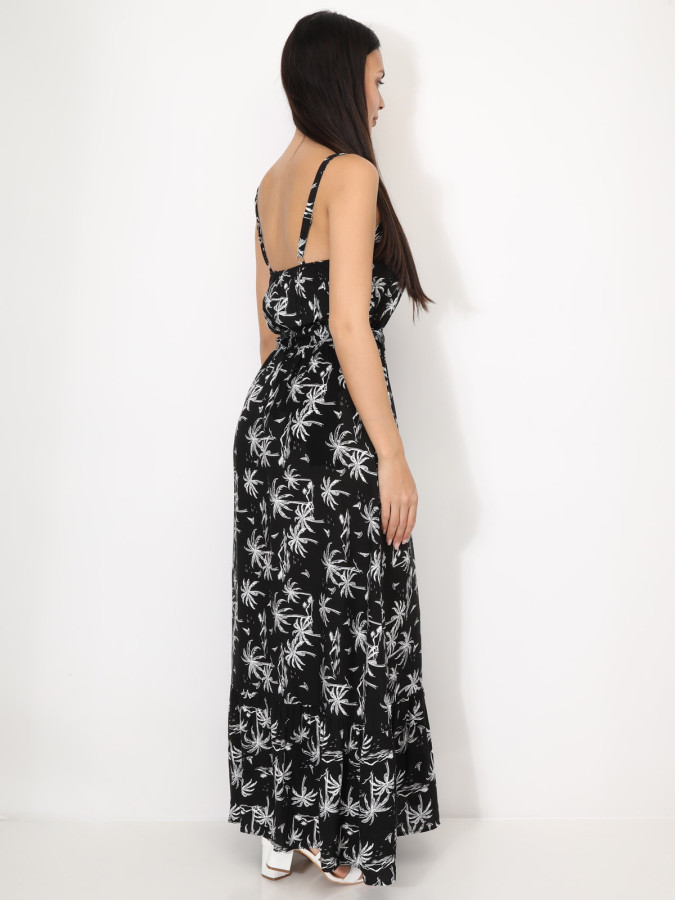 Robe longue fendue à imprimé "palmiers"