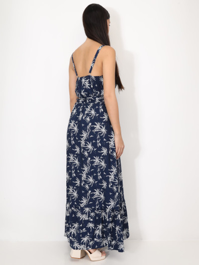 Robe longue fendue à imprimé "palmiers"