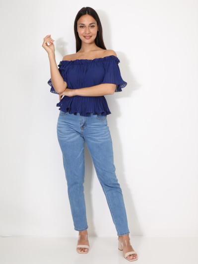 Top péplum plissé avec volants