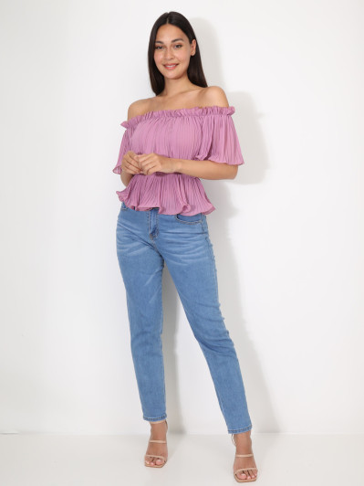 Top péplum plissé avec volants