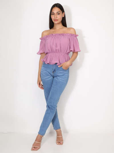 Top péplum plissé avec volants