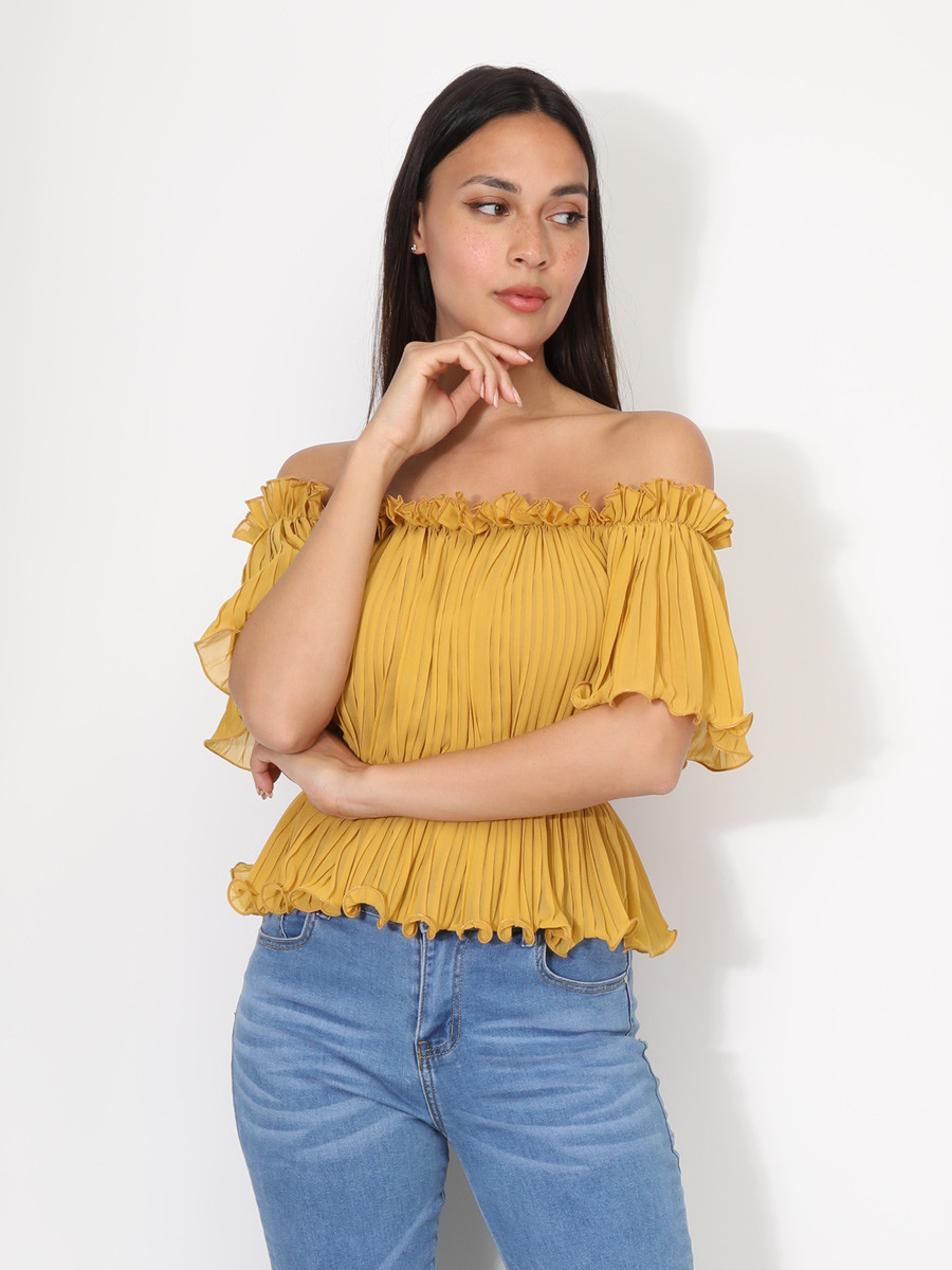 Top péplum plissé avec volants