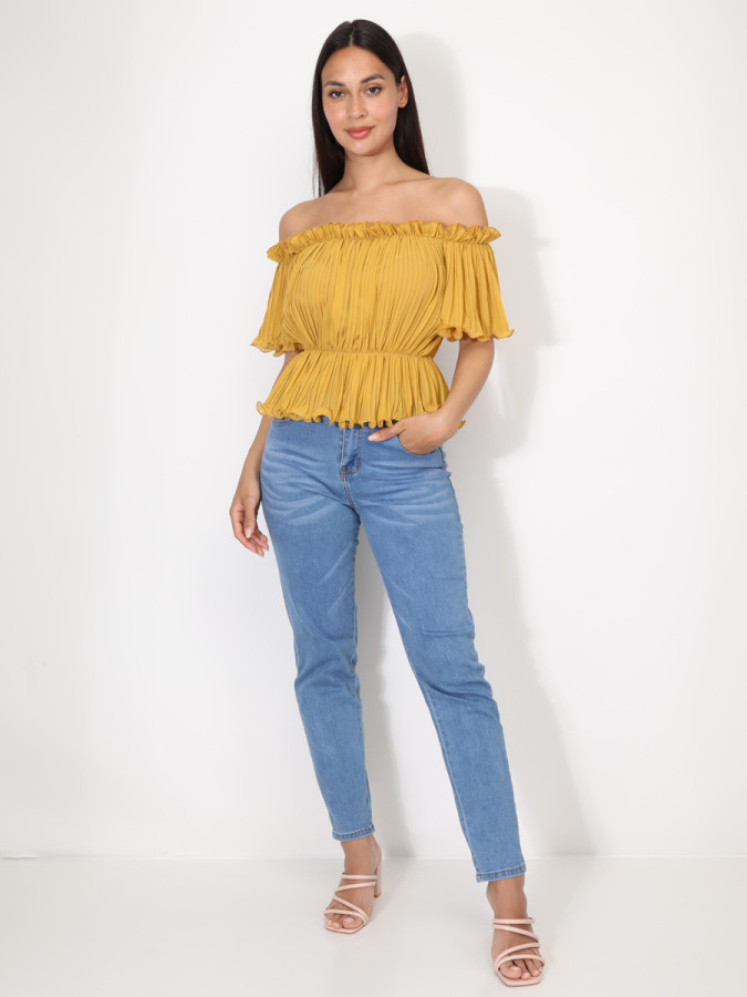 Top péplum plissé avec volants