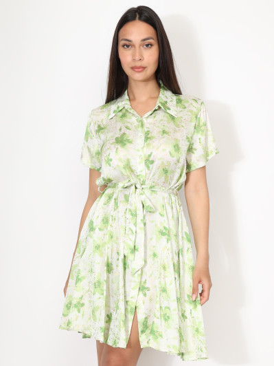 Robe chemise à fleurs et éclats dorés