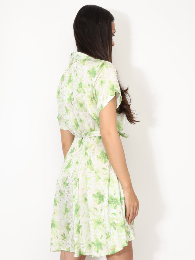 Robe chemise à fleurs et éclats dorés