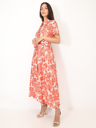 Robe chemise évasée à motif tropical