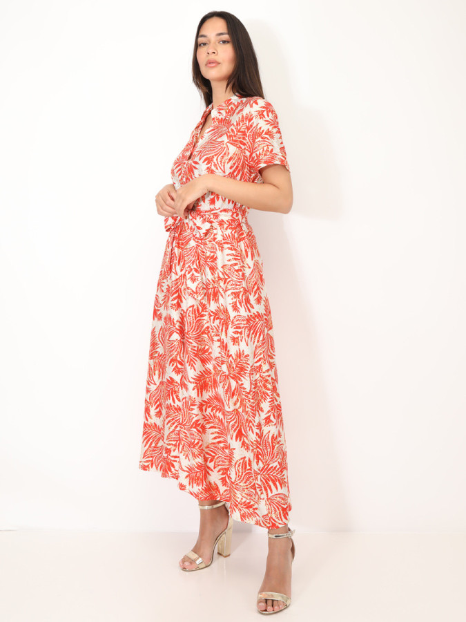 Robe chemise évasée à motif tropical