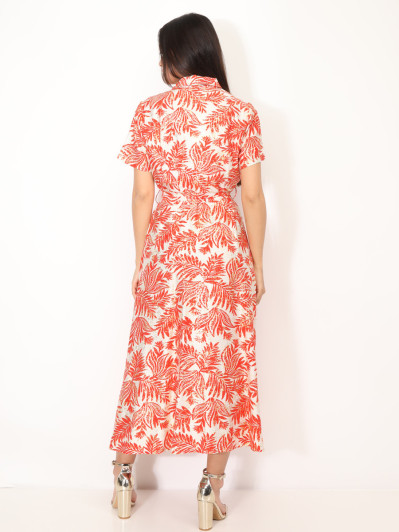 Robe chemise évasée à motif tropical