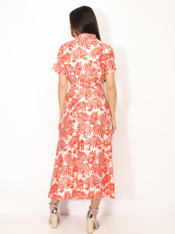 Robe chemise évasée à motif tropical