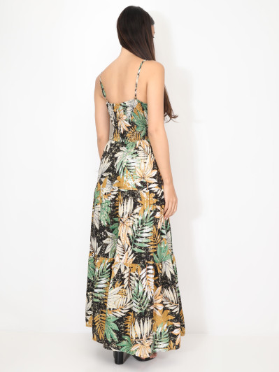 Robe à imprimé tropical et éclats dorés